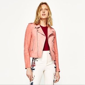 Zara Suede Biker Jacket Pink Jacket size L